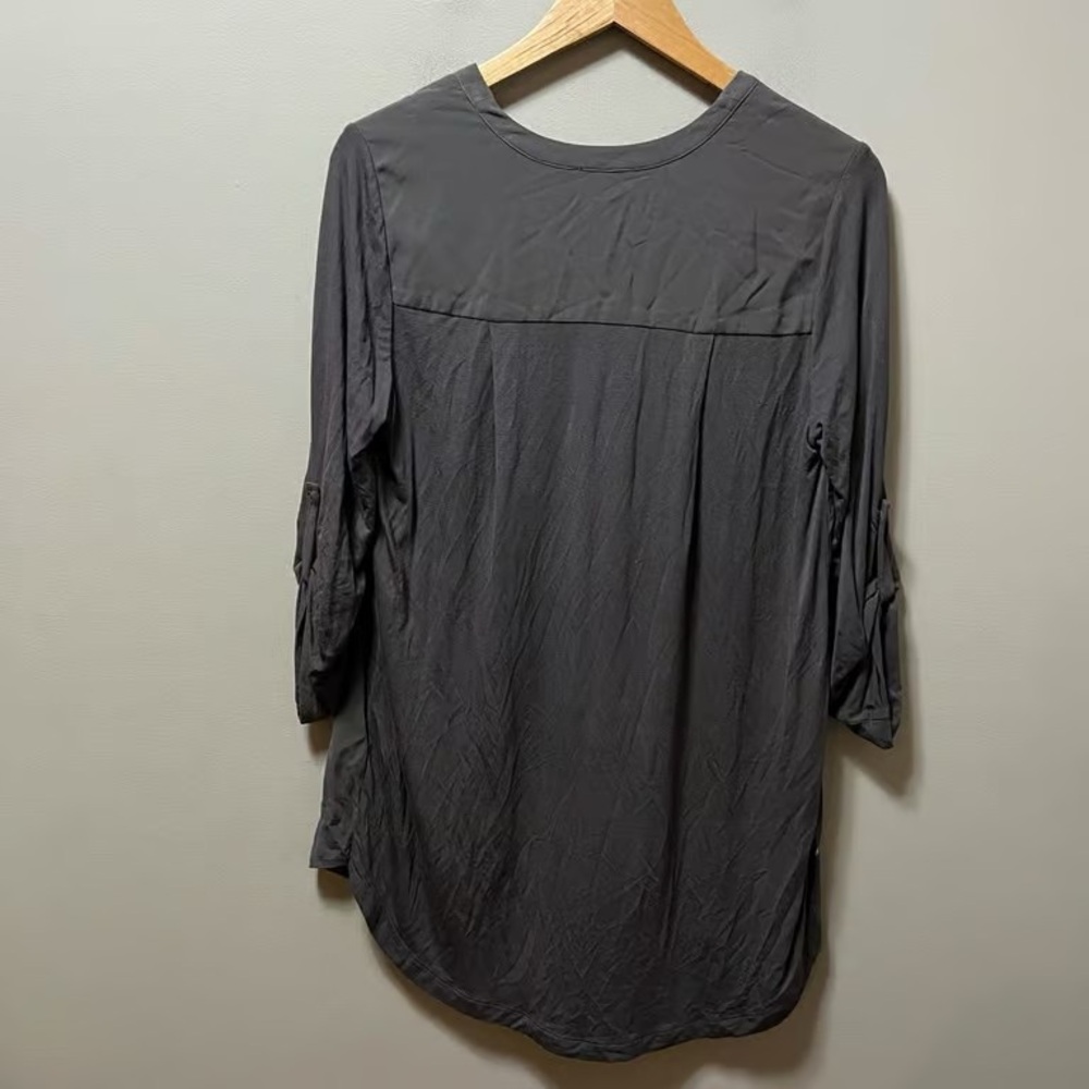 V-Neck Roll-Tab Tunic Top - Charcoal - Picture 2 of 3